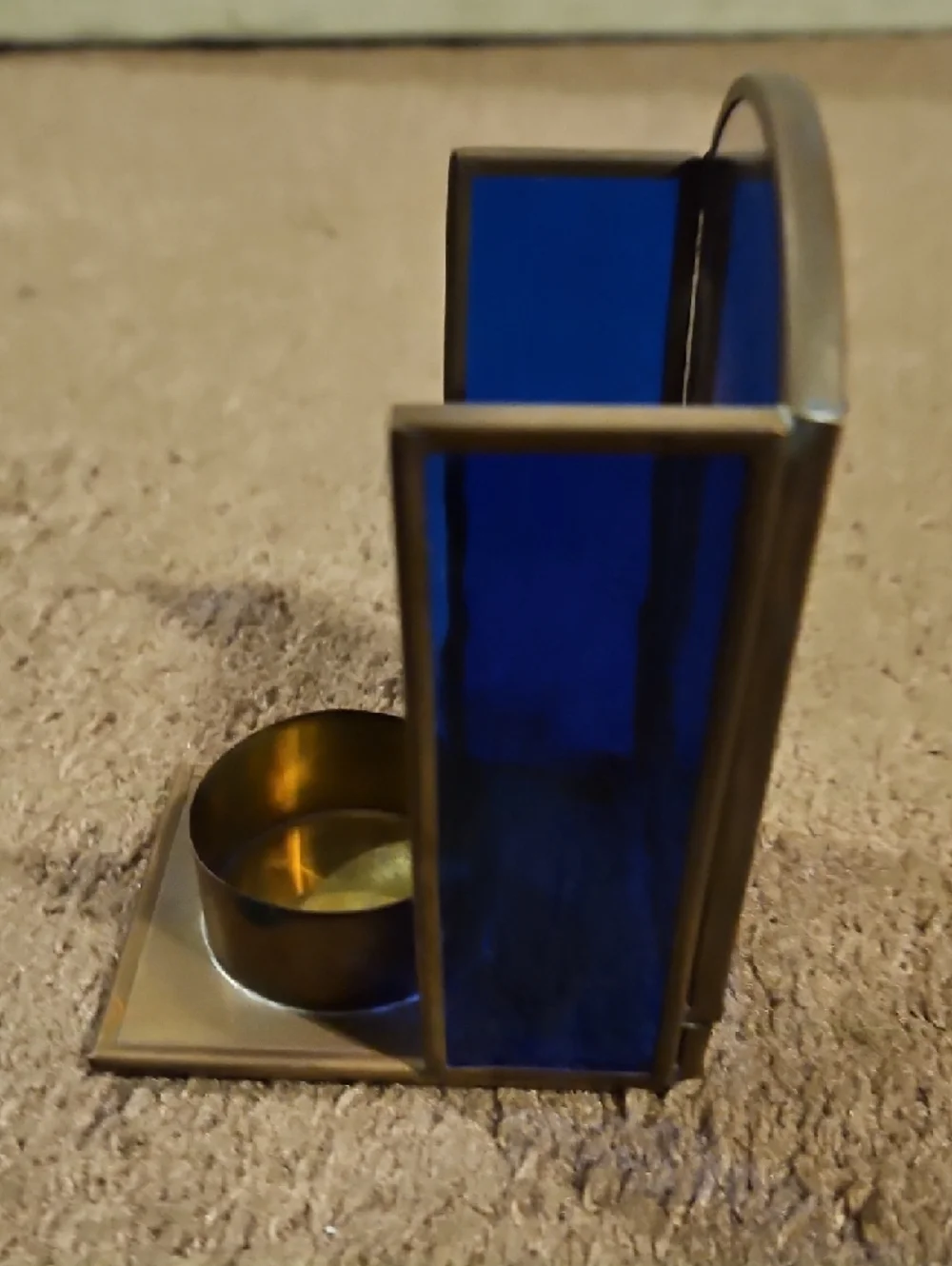 Vintage Enesco Blue Glass & Brass Tealight Candle Holder - Picture 4 of 6
